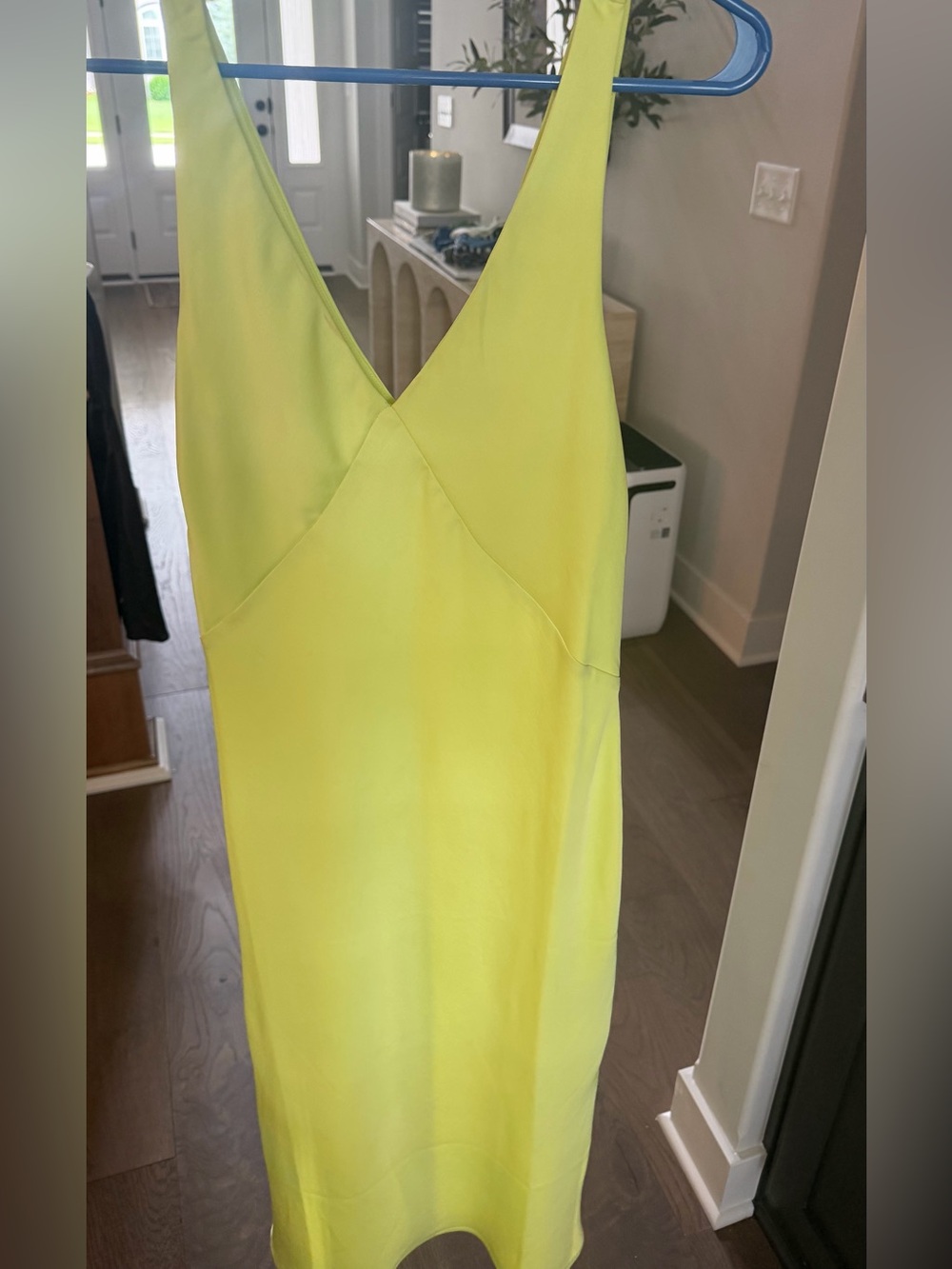 A New Day Bright Yellow (lime green) V-Neck Midi Slip Dress with slit